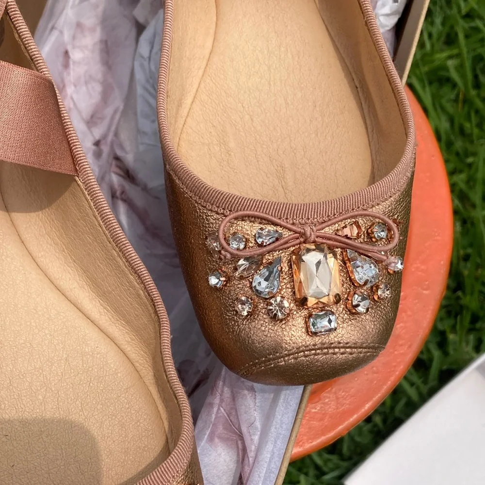 Beautiful Jessica Simpson ballerina ankle strap flats with faux stones. - Picture 5 of 14